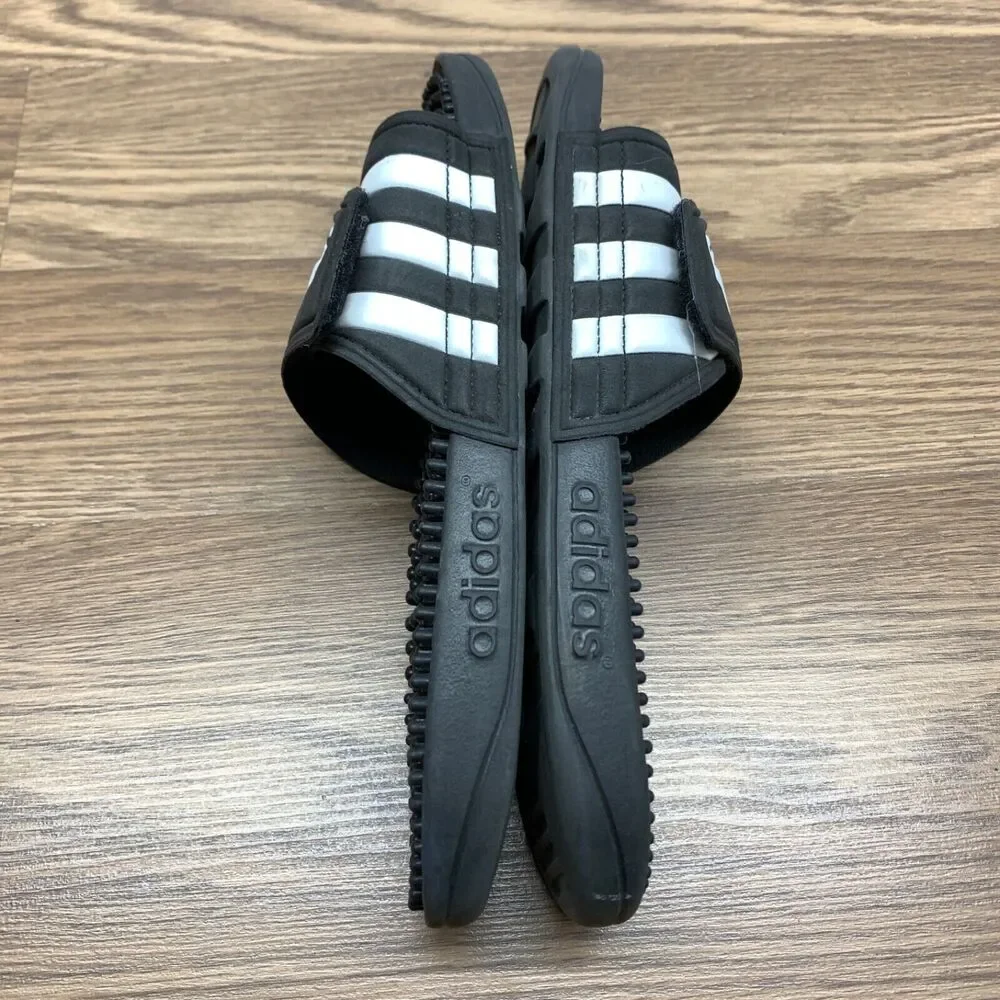 Adidas Youth Adissage Slides Boys Size 8 EU 42 Black White Massage Hook and Loop